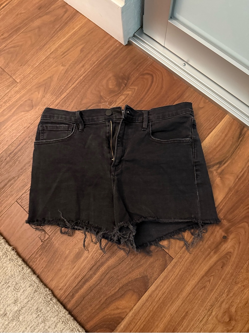 Frame Denim Black Frayed Hem Jean Shorts